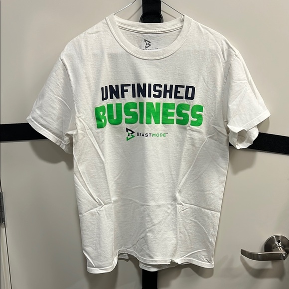 White Beastmode Short Sleeve Tee with “Unfinished Business” Graphic - Picture 1 of 4
